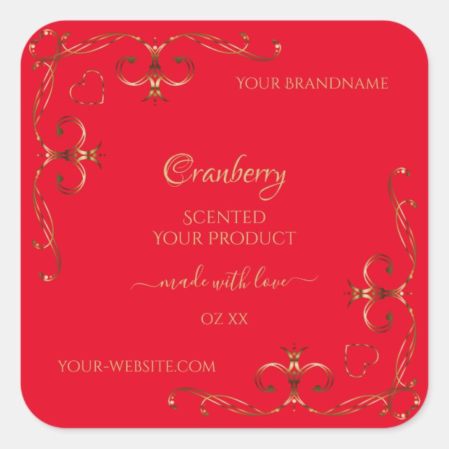 Ornamental Gold Ornate Corners Red Product Labels (Front)
