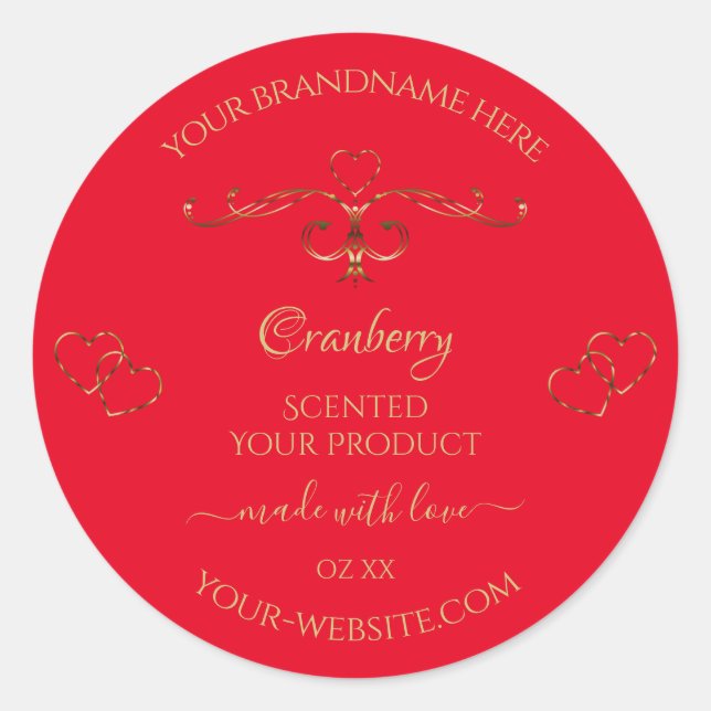 Ornamental Gold Ornate Hearts Red Product Labels (Front)