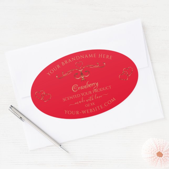 Ornamental Gold Ornate Hearts Red Product Labels (Envelope)