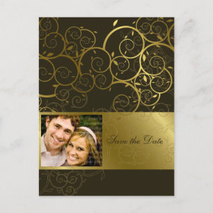 Ornamental Gold Spiral Vine Save The Date Postcard