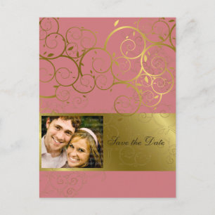 Ornamental Gold Spiral Vine Save The Date Postcard