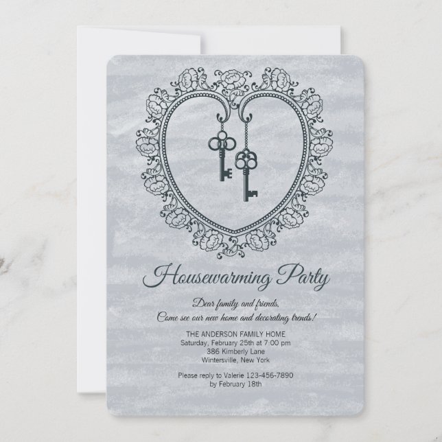 Ornamental Heart and Keys Housewarming Party Inv Invitation (Front)