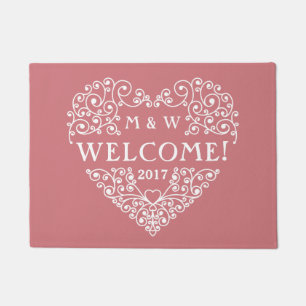 Ornamental Heart custom monogram & year door mats