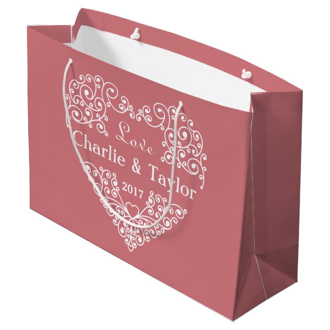 Ornamental Heart custom text large gift bag (Back Angled)