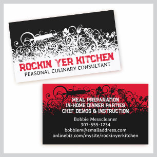 ornamental kitchen utensils cooking chef catering business card