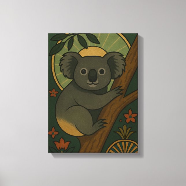 Ornamental Koala in Botanical Mandala Canvas Print (Front)