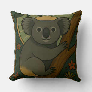 Ornamental Koala in Botanical Mandala Throw Pillow