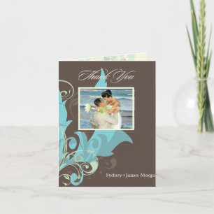 Ornamental Leaves/Aqua + Brown/Thank You Cards