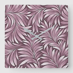 Ornamental Leaves In Pastel Eggplant Hues Square Wall Clock