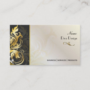 Ornamental leaves/swirls black/gold business card