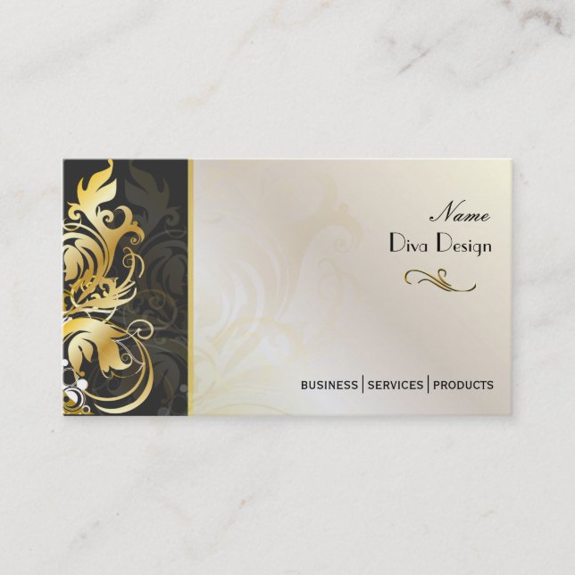 Ornamental leaves/swirls black/gold business card (Front)