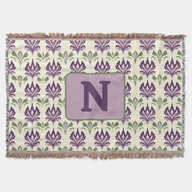 Ornamental Lily Motif Pattern Throw Blanket (Front)