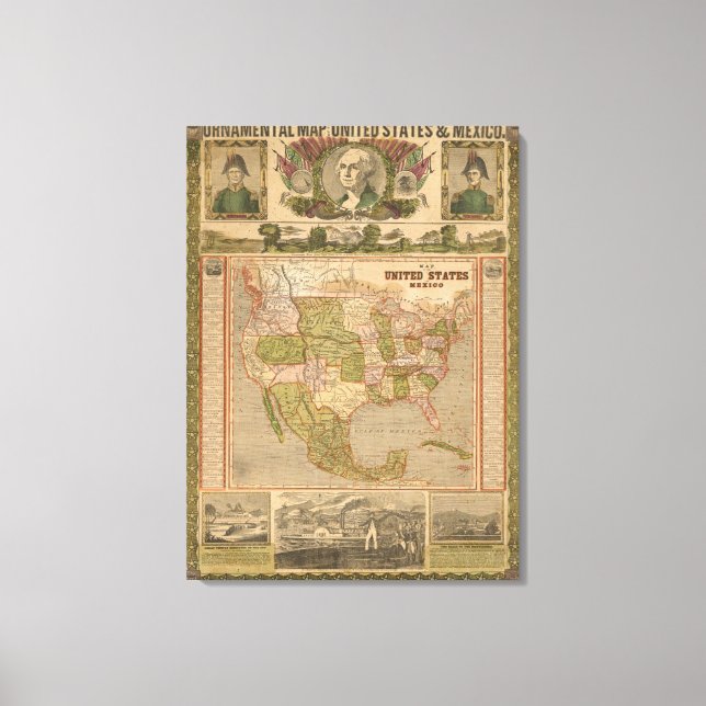 Ornamental Map of The United States and Mexico Canvas Print (Front)