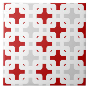Ornamental, modern, burgundy, white, light grey tile