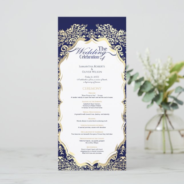 Ornamental Navy Blue and Gold Charming Progra Program (Standing Front)