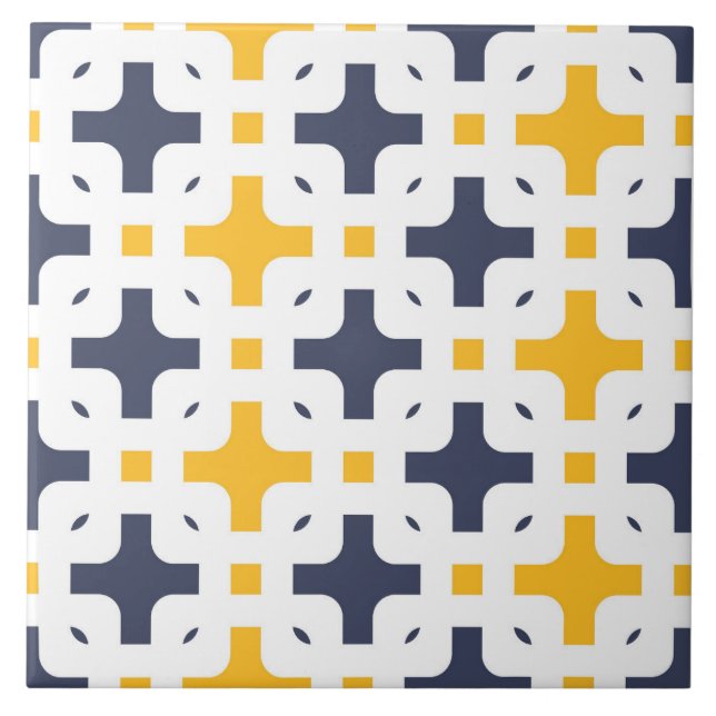 Ornamental, navy blue, white, mustard yellow tile (Front)