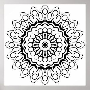 Ornamental Oval Mandala Colouring Page Detailed Ar Poster