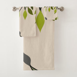 Ornamental pattern, leaves, lines, modern, simple bath towel set