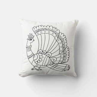 Ornamental Peacock Doodle Throw Pillow