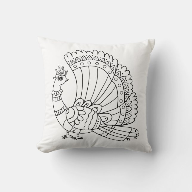 Ornamental Peacock Doodle Throw Pillow (Front)