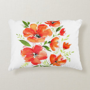 Ornamental Poppy Watercolor: Isolated Bouquet Accent Pillow