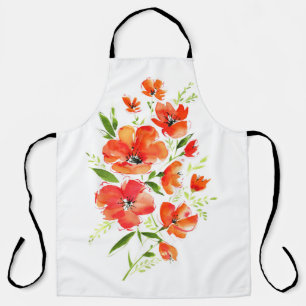 Ornamental Poppy Watercolor: Isolated Bouquet Apron