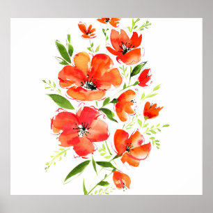 Ornamental Poppy Watercolor: Isolated Bouquet Poster