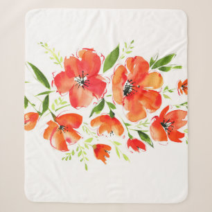Ornamental Poppy Watercolor: Isolated Bouquet Sherpa Blanket