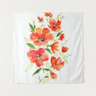 Ornamental Poppy Watercolor: Isolated Bouquet Tapestry