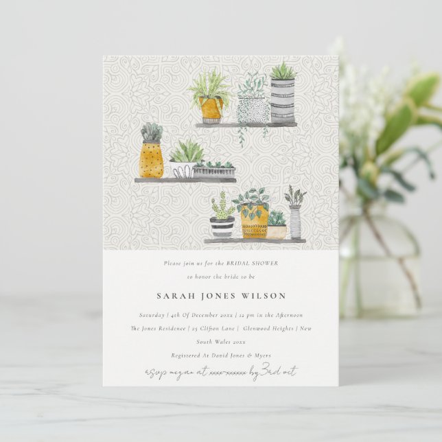Ornamental Potted Leafy Botanical Bridal Shower Invitation (Standing Front)