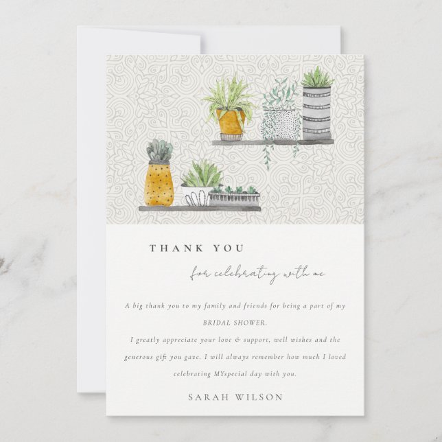 Ornamental Potted Leafy Botanical Bridal Shower Thank You Card (Front)