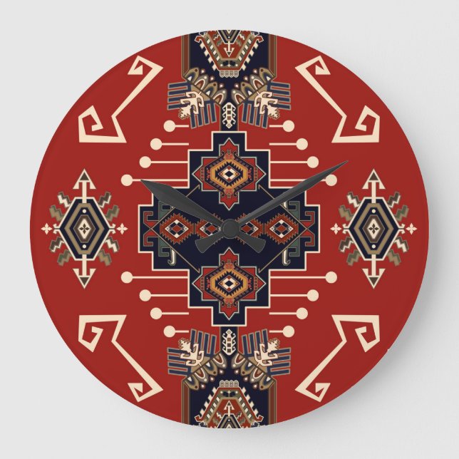 Ornamental Rug Design: Vintage Geometric. Large Clock (Front)