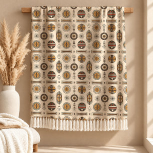 Ornamental Rust African Pattern Blanket Decor Art