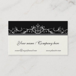 Ornamental scrollwork border black, ivory business card
