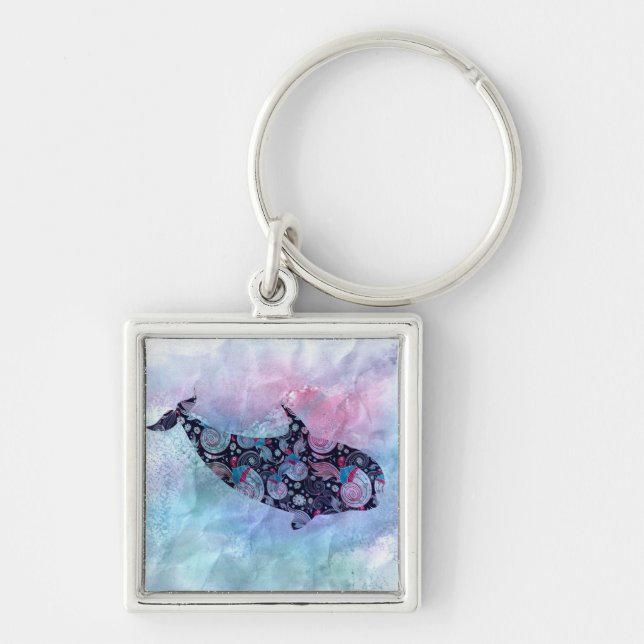 Ornamental Silhouette Whale Keychain (Front)