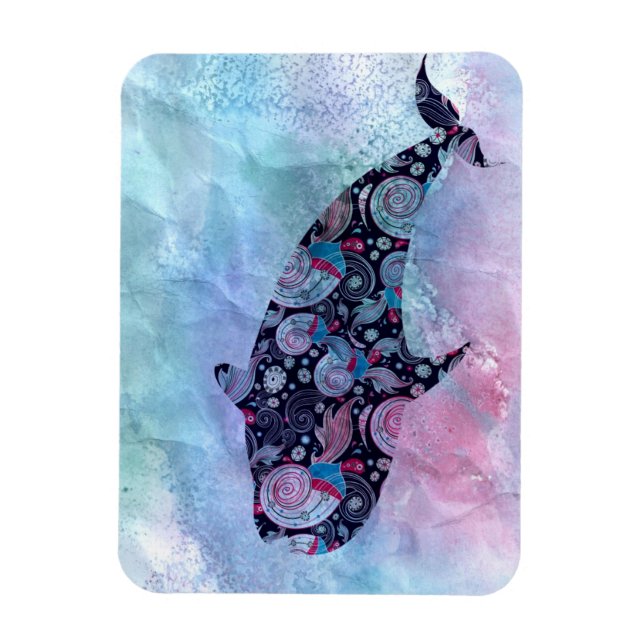 Ornamental Silhouette Whale Magnet (Vertical)