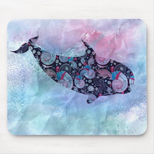 Ornamental Silhouette Whale Mouse Pad (Front)