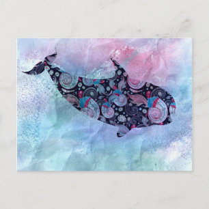 Ornamental Silhouette Whale Postcard