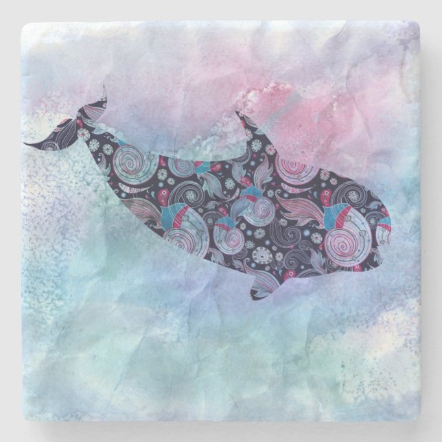 Ornamental Silhouette Whale Stone Coaster (Front)