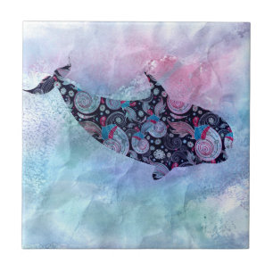 Ornamental Silhouette Whale Tile
