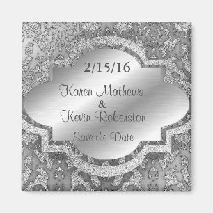 Ornamental Silver Glitter Save the Date Magnet