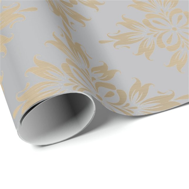 Ornamental  Silver Grey Metallic Gold Faux Sepia Wrapping Paper (Roll Corner)