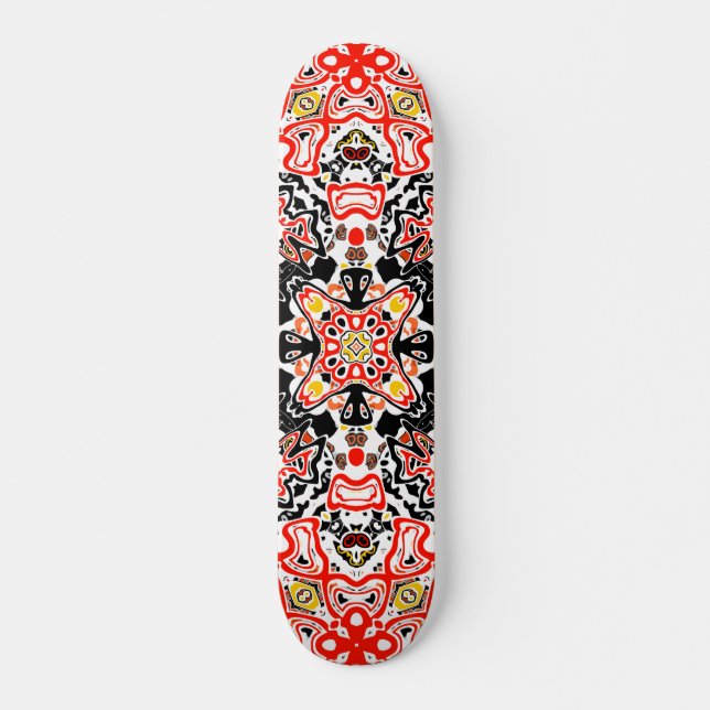 Ornamental style geometric moroccan kaliedoscope skateboard (Front)