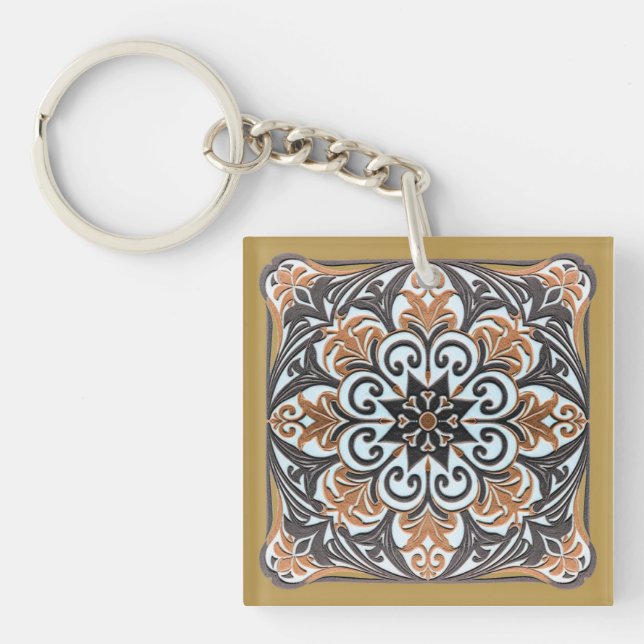 Ornamental Symmetrical Floral classic Pattern Keychain (Front)