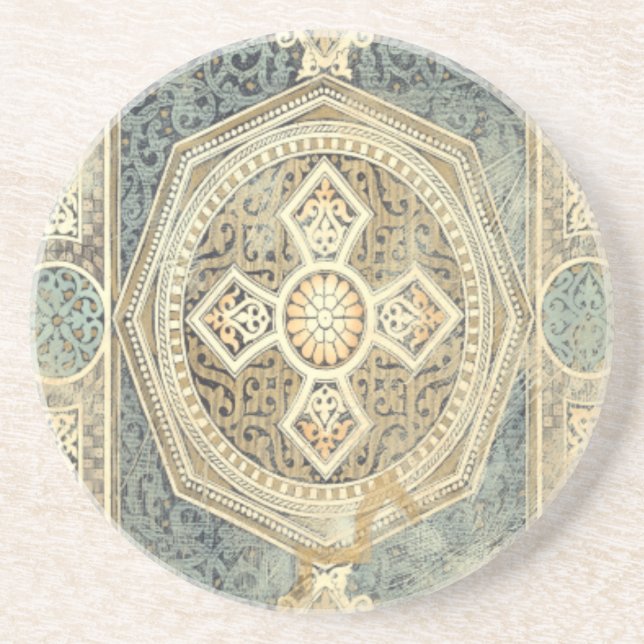 Ornamental Tapestry with Ornate Geometric Design Coaster (Front)