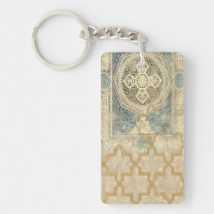 Ornamental Tapestry with Ornate Geometric Design Keychain