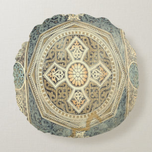 Ornamental Tapestry with Ornate Geometric Design Round Pillow