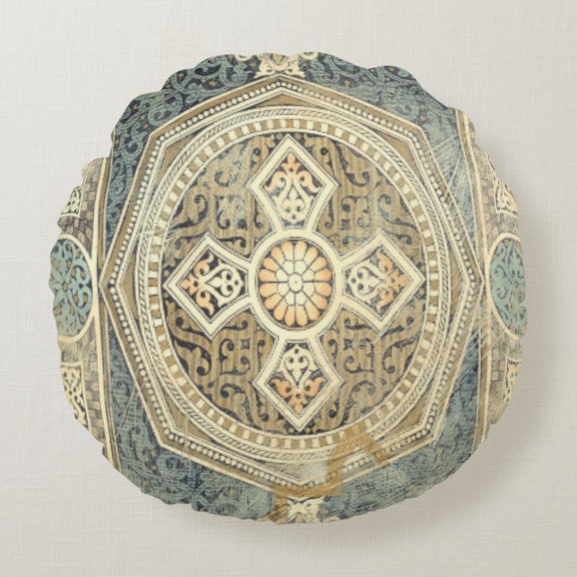 Ornamental Tapestry with Ornate Geometric Design Round Pillow (Front)