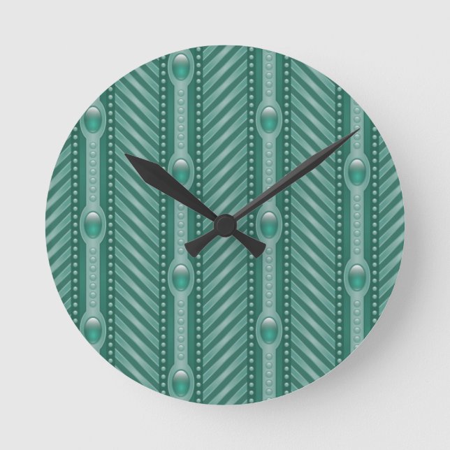 Ornamental Teal Pattern Round Clock (Front)