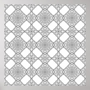 Ornamental Tile Medallion Pattern Colouring Sheet Poster